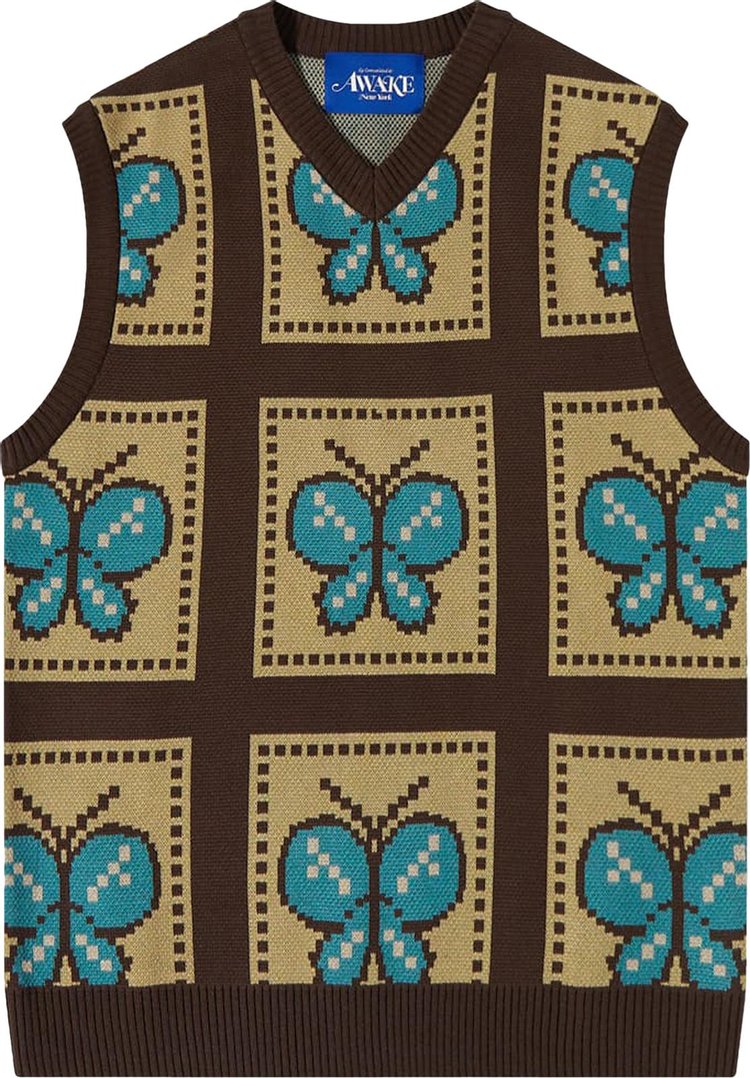 Awake NY Butterfly Sweater Vest 'Brown'