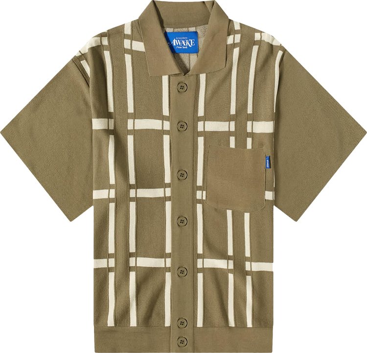 Awake NY Windowpane Short-Sleeve Cardigan 'Sand'