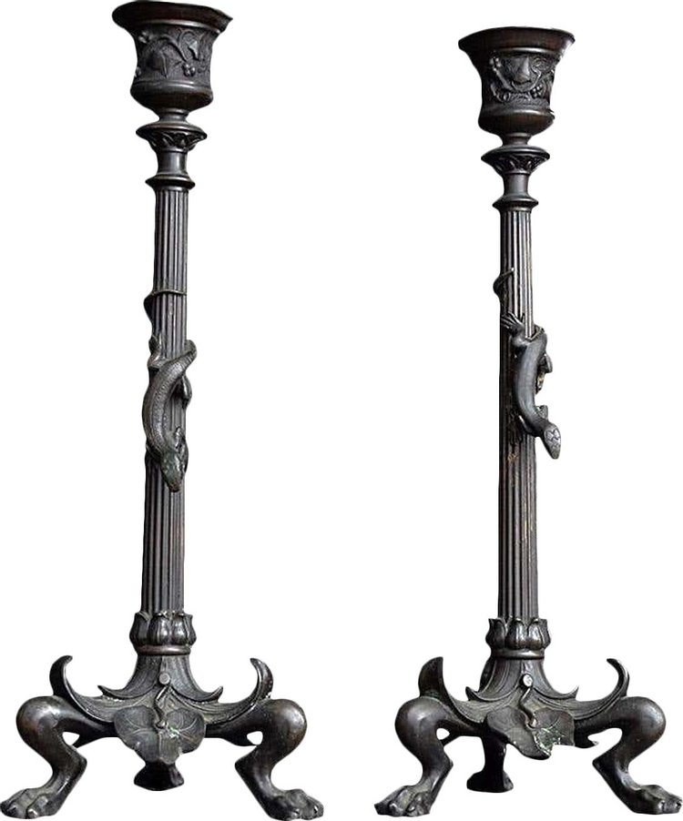 Vintage 19th Century Matched Pair Of Candle Sticks 'Bronze'
