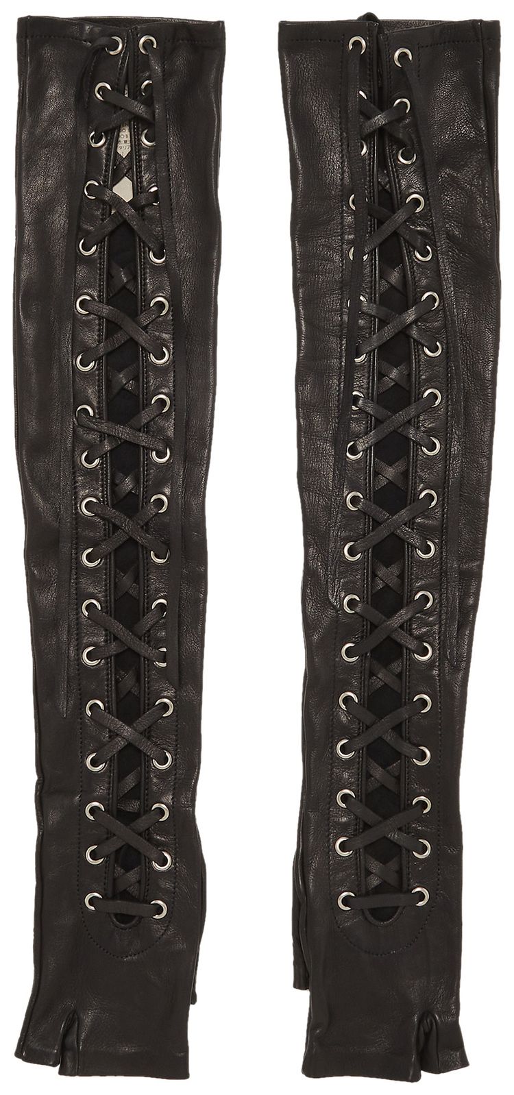 Gucci Leather Fingerless Gloves With Corset Lacing Black