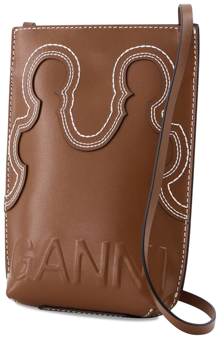 GANNI Banner Western Tote Bag Brown