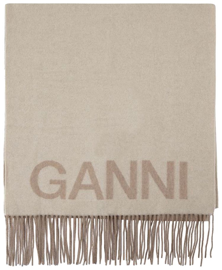GANNI Fringed Scarf Beige