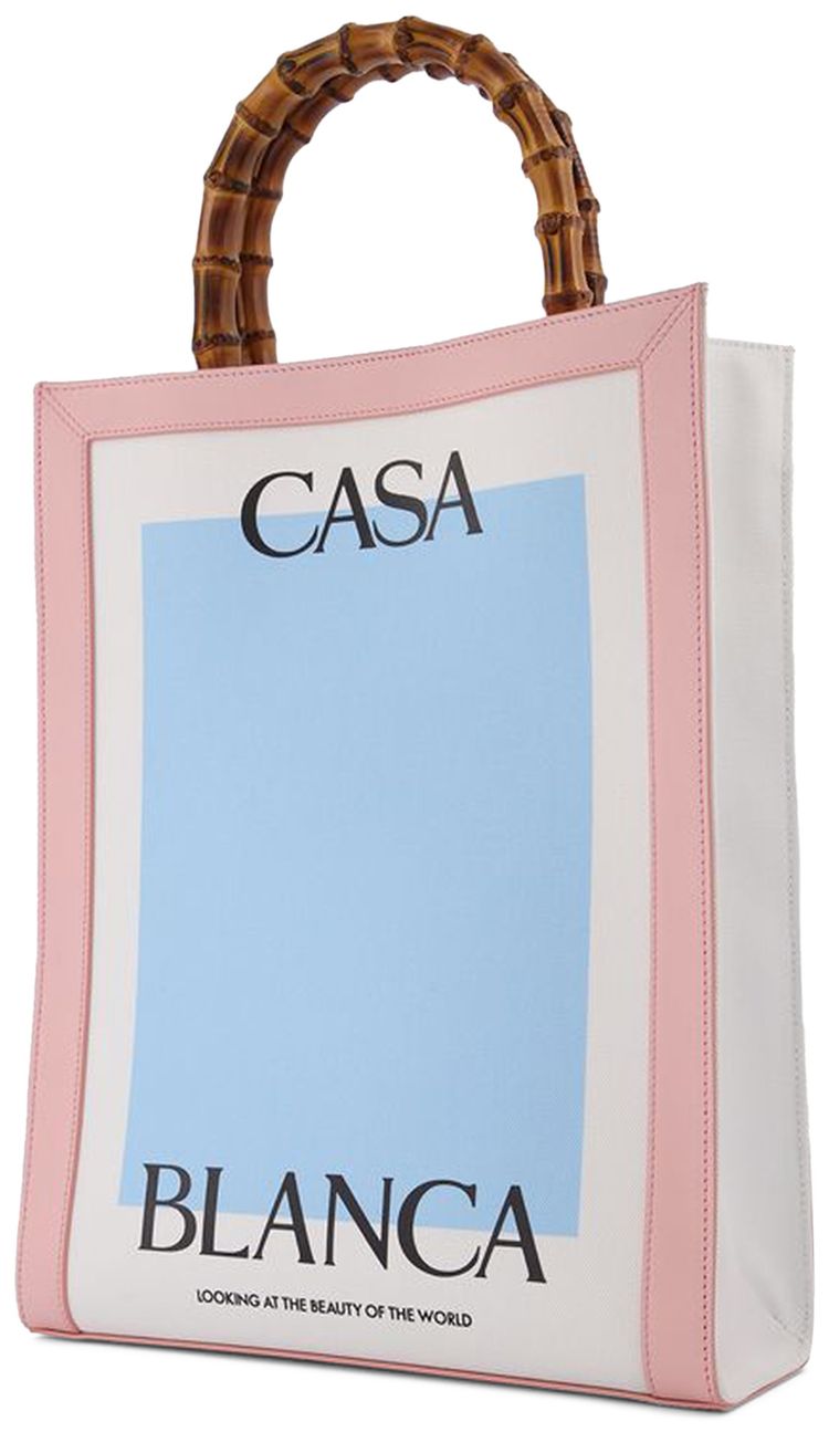 Casablanca Logo Print Bamboo Handle Tote Bag Blue