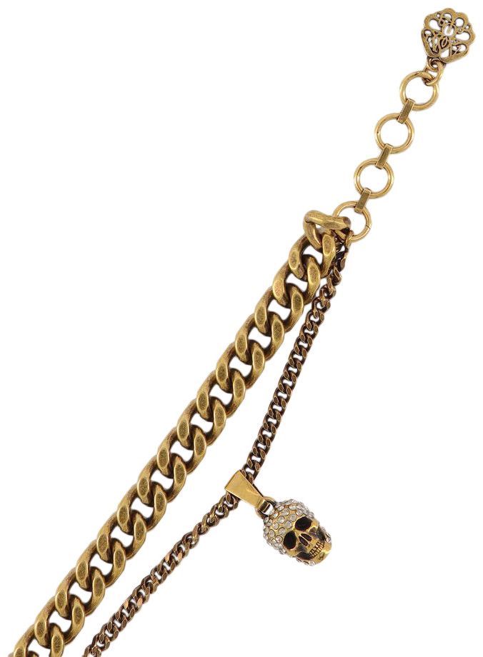 Alexander McQueen Pave Double Chain Necklace Multicolor