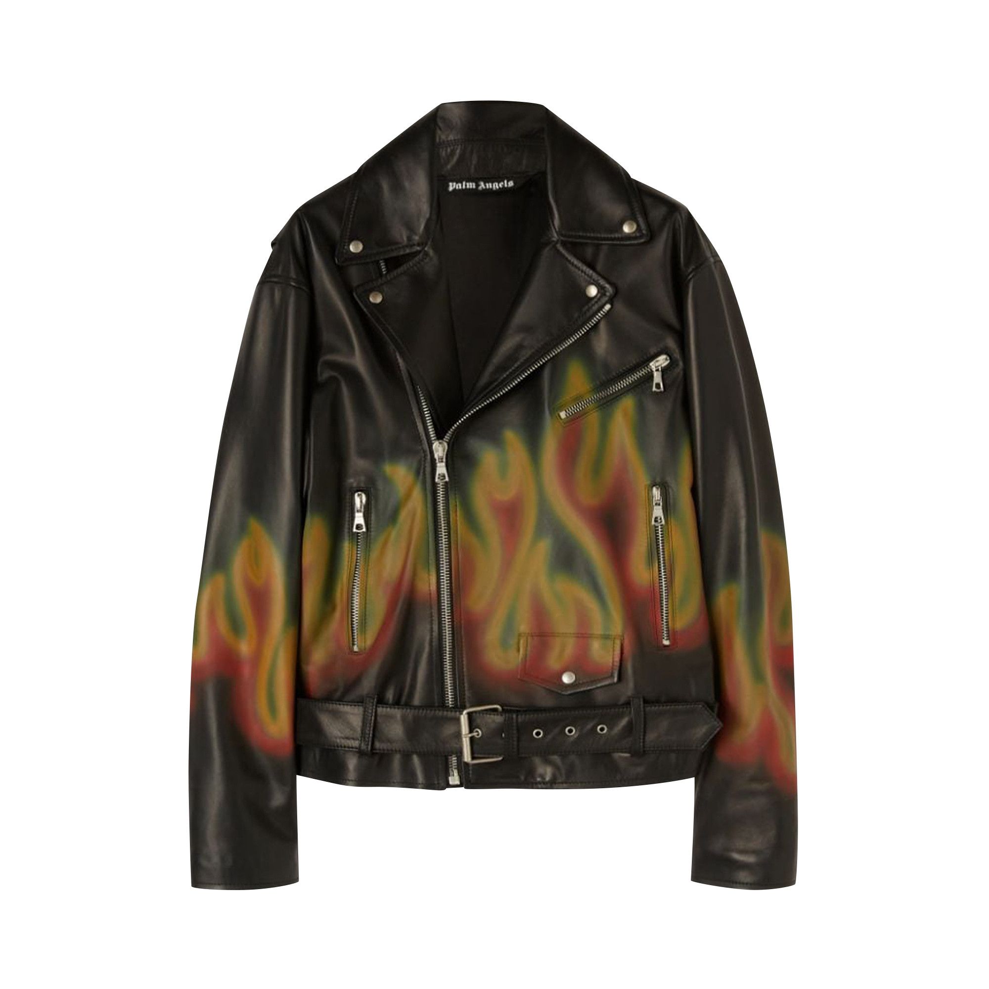 Buy Palm Angels Burning Leather Jacket 'Black/White