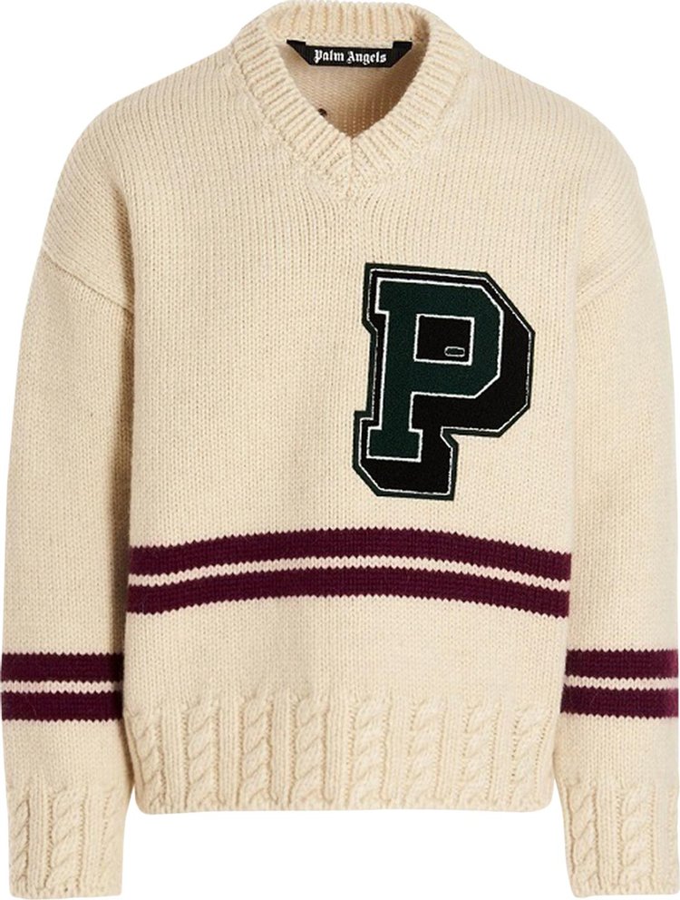 Palm Angels College V Neck Sweater 'Butter/Purple'
