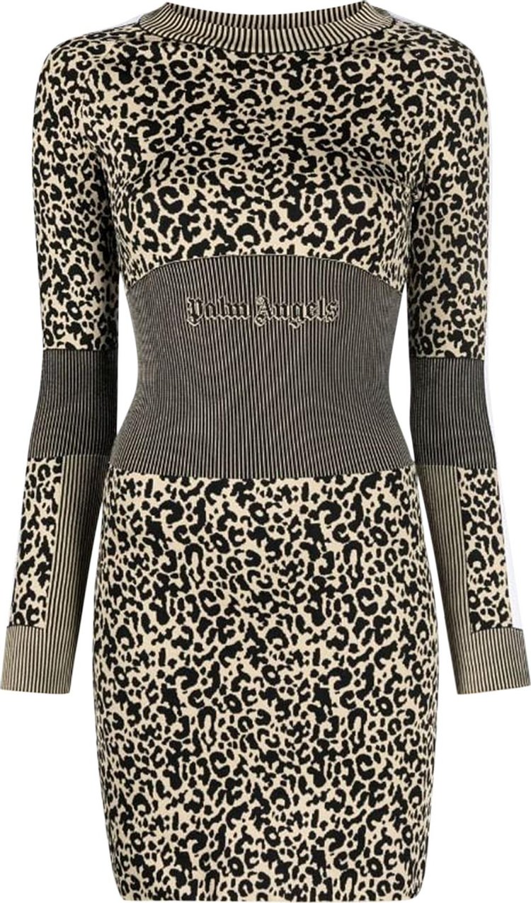 Palm Angels Animalier Knit Minidress 'Beige/Black'