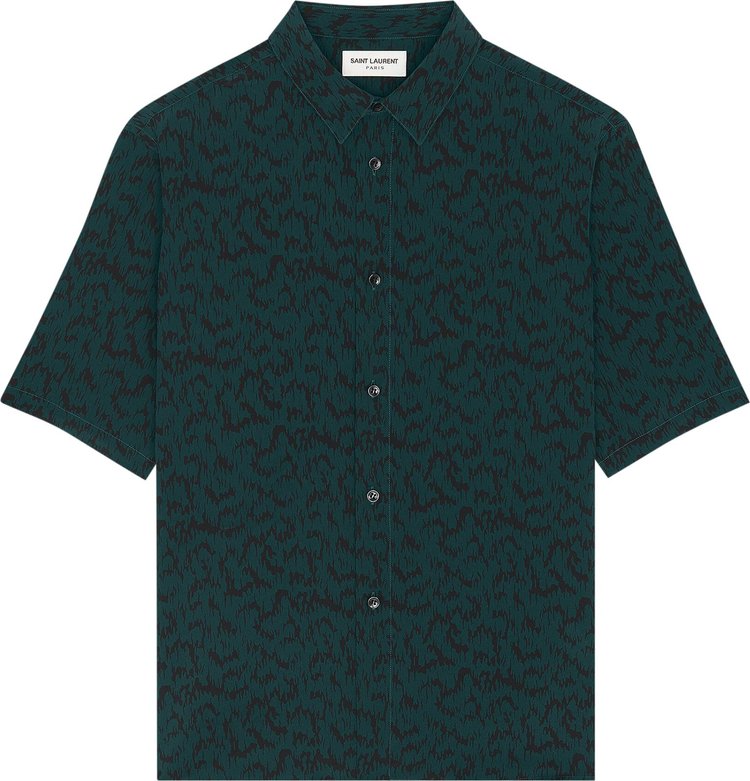 Saint Laurent Shirt In Printed Crepe De Chine 'Vert/Noir'