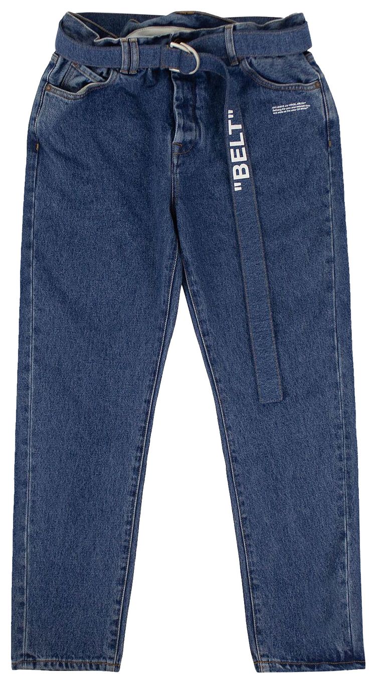 Off White Belted Skinny Denim Jeans Blue