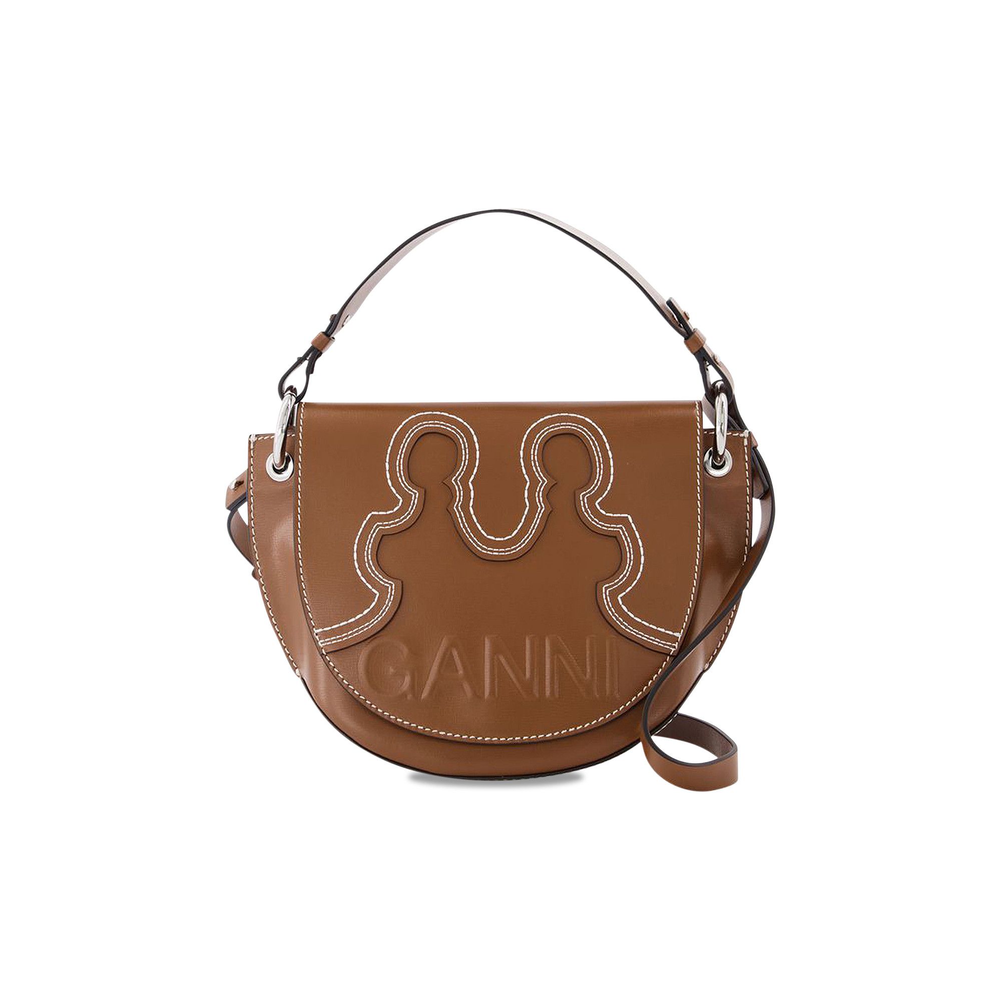 【GANNI】A4476801 BANNER SADDLE TOTE BAG Ganni Banner Leather Saddle Bag