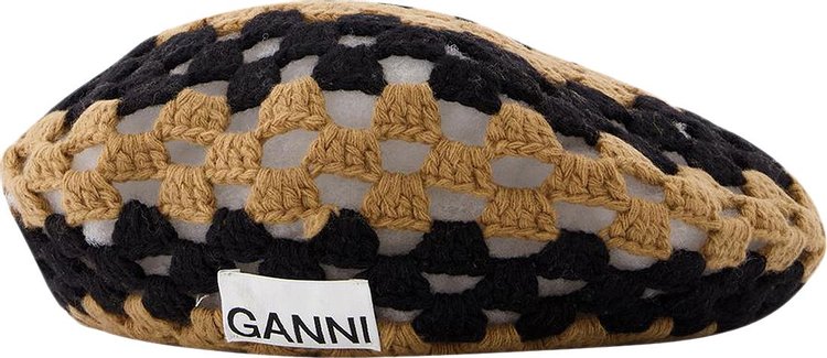 GANNI Crochet Wool Beret Hat 'Brown'