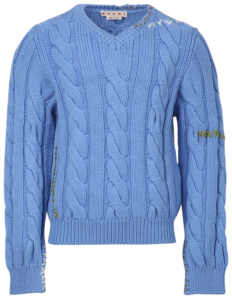 Marni Long Sleeve V Neck Sweater Iris Blue