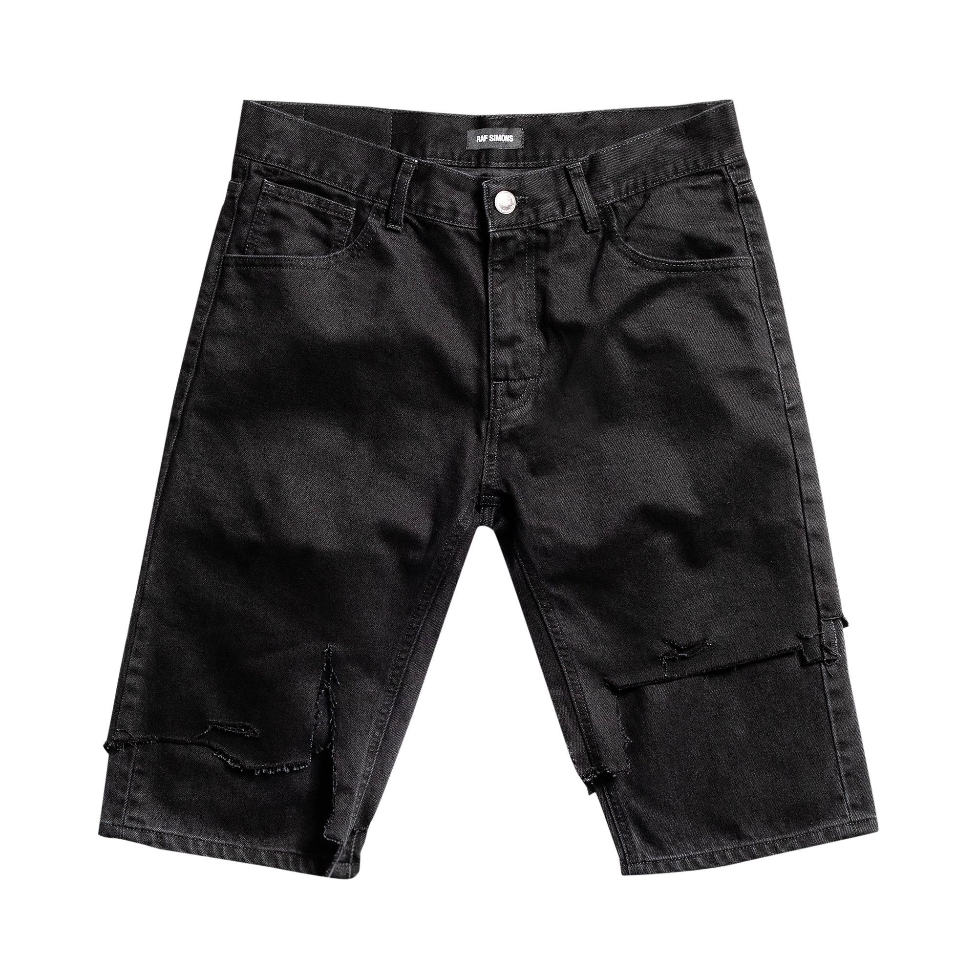 Buy Raf Simons Double Destroyed Denim Shorts 'Black' - 201 312