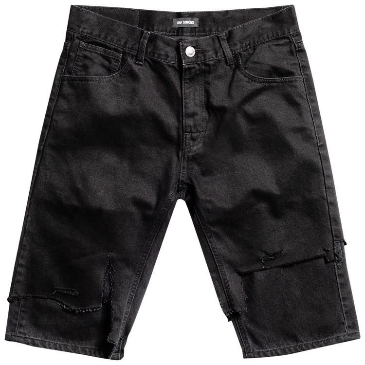 Raf Simons Double Destroyed Denim Shorts Black