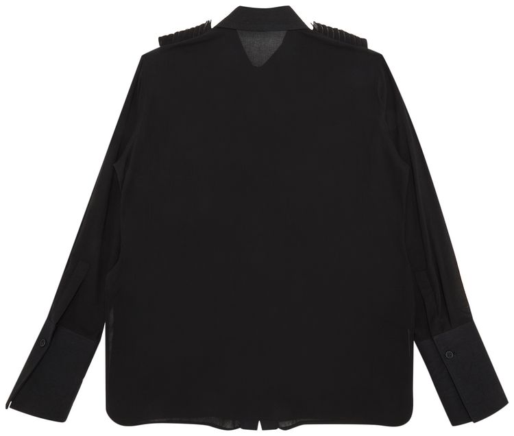 Yohji Yamamoto Cotton Chiffon Pintucked Pleated Shirt Black