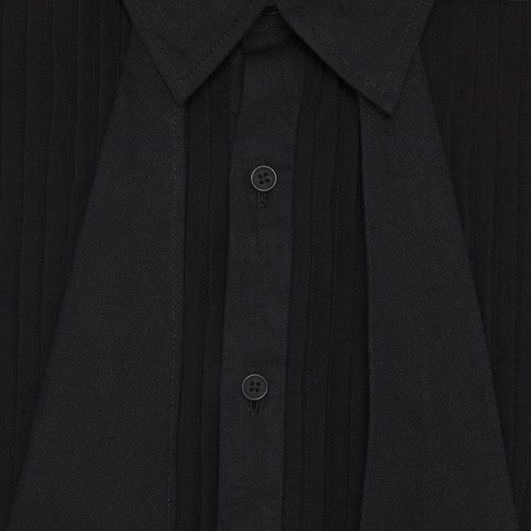 Yohji Yamamoto Cotton Chiffon Pintucked Pleated Shirt Black