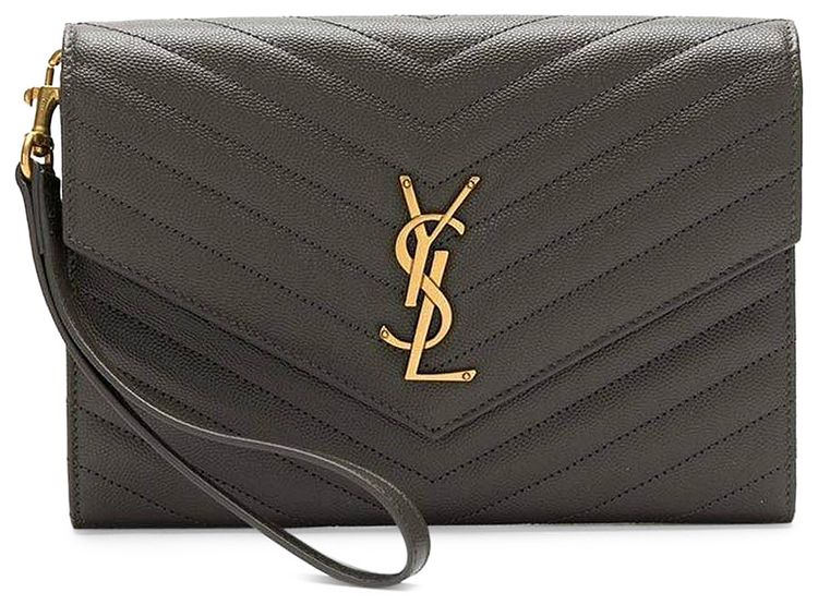 Saint Laurent Monogram Quilted Envelope Clutch Pebble