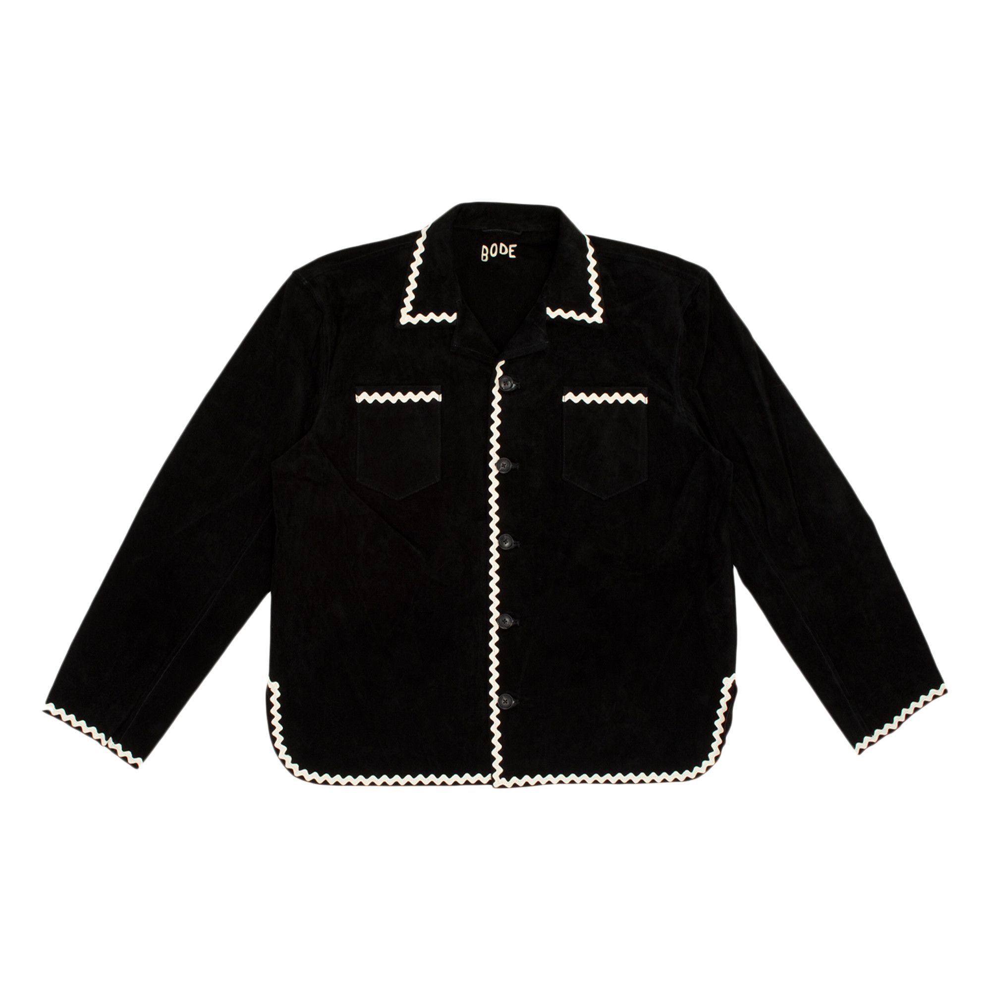 Buy Bode Suede Rickrack Workshirt 'White/Black' - MR0W000039