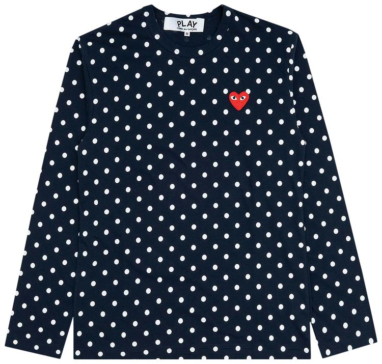 Comme des Garcons PLAY Polka Dot Long Sleeve T Shirt Navy
