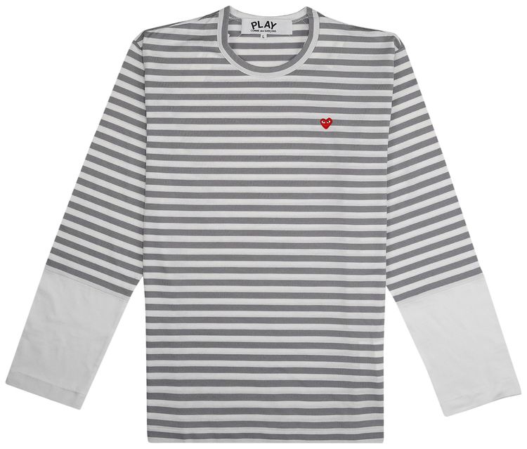 Comme des Garcons PLAY Striped Long Sleeve T Shirt GreyWhite