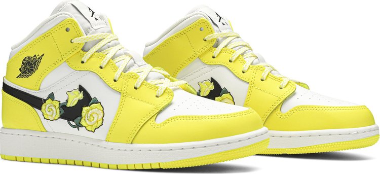 Air Jordan 1 Mid SE GS Rose Patch   Dynamic Yellow