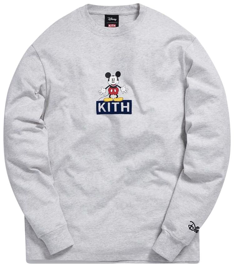 Kith x Disney 30s Mickey Standing Classic Logo Long Sleeve T Shirt Heather Grey