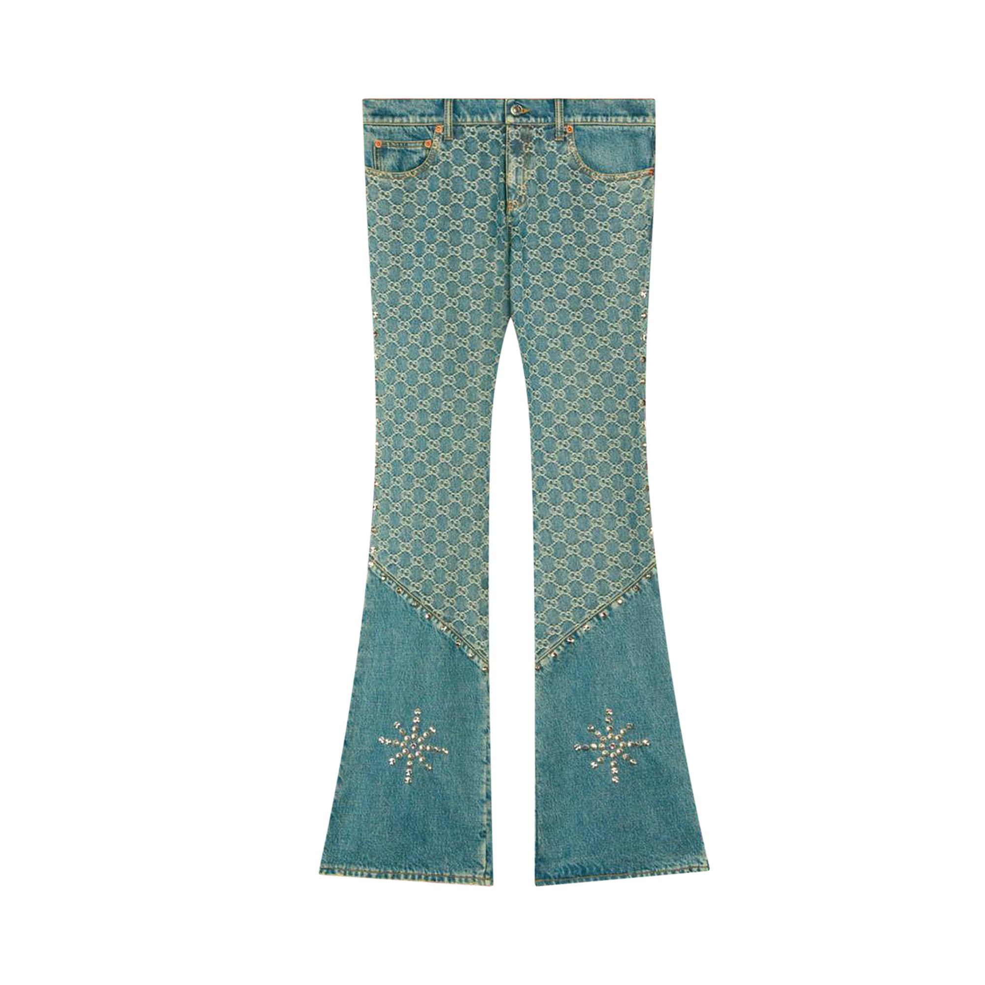 グッチ ×パレス Palace  Allover GG Pattern And Studs Bootcut Jeans 721905 XDCCA スタッズ装飾GGブーツカットデニムパンツ メンズ 22 Buy Gucci x Palace Bootcut Jeans With Allover Gg Pattern And Studs