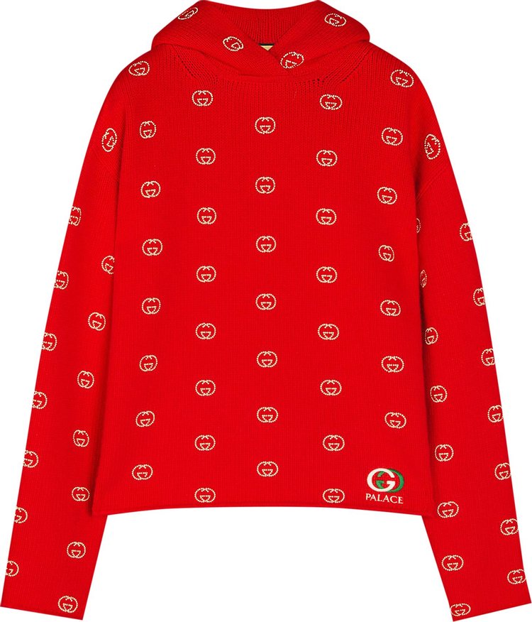 Gucci x Palace Wool Knit Strawberry Hoodie With Studs And Crochet Detail 'Red'