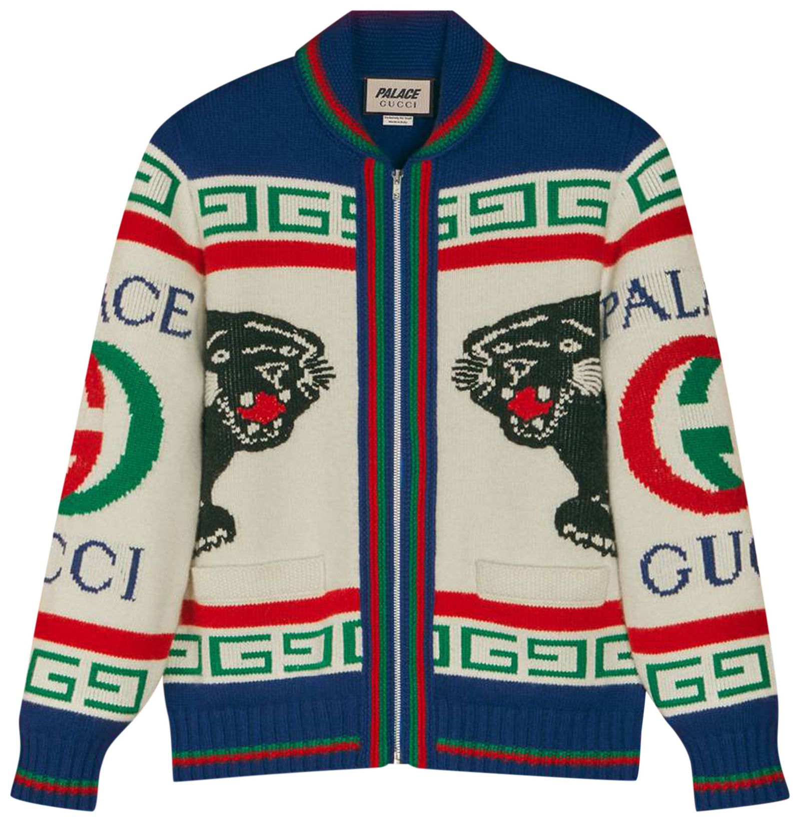 Buy Gucci x Palace Wool Jacquard Knit Bomber With Palace Gucci Logo
