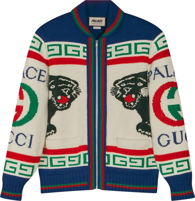 Gucci x Palace Wool Jacquard Knit Bomber With Palace Gucci Logo 'Ivory/Light Blue/Multicolor'