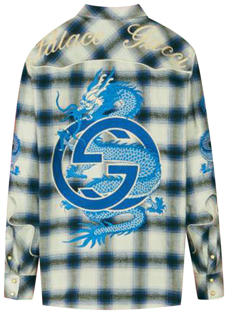Gucci x Palace Check Shirt With Embroidered Details BlueLight BlueWhite