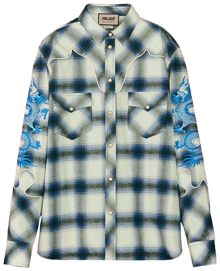 Gucci x Palace Check Shirt With Embroidered Details BlueLight BlueWhite