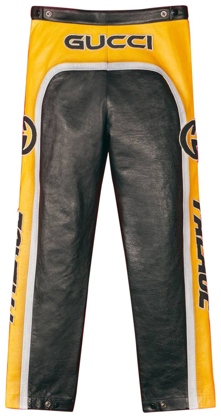 Gucci x Palace Leather Pants With Patches Shiny YellowBlackWhite