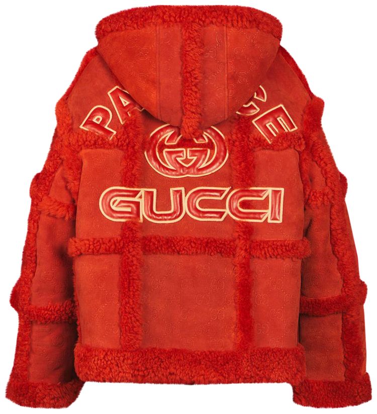 Gucci x Palace Shearling Jacket With Allover GG Embossing Red
