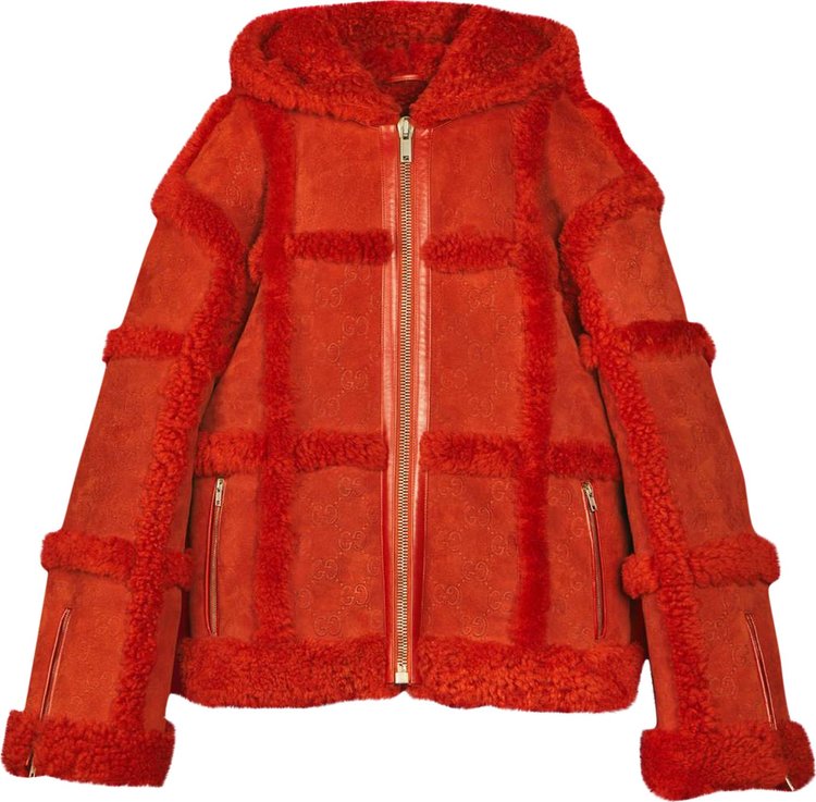 Gucci x Palace Shearling Jacket With Allover GG Embossing 'Red' | GOAT