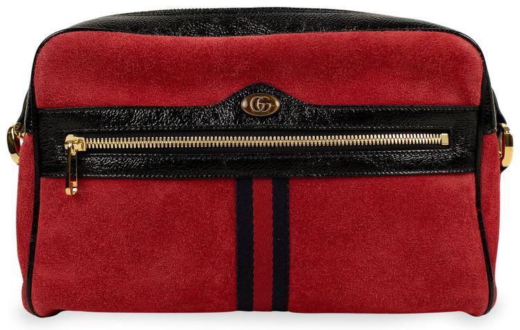 Gucci Red Suede With Black Patent Leather Retro Ophidia Shoulder Bag Red