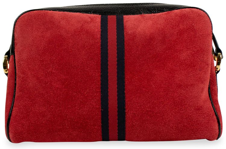 Gucci Red Suede With Black Patent Leather Retro Ophidia Shoulder Bag Red