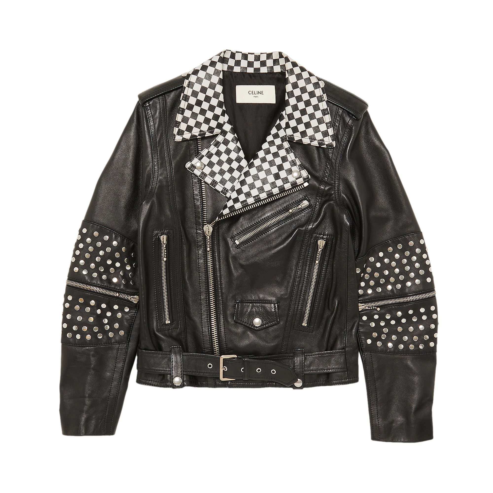 Buy CELINE Hedi Slimane Damier Checkered Leather Moto Biker Jacket