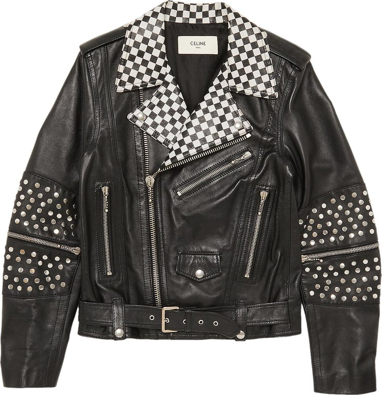 CELINE Hedi Slimane Damier Checkered Leather Moto Biker Jacket