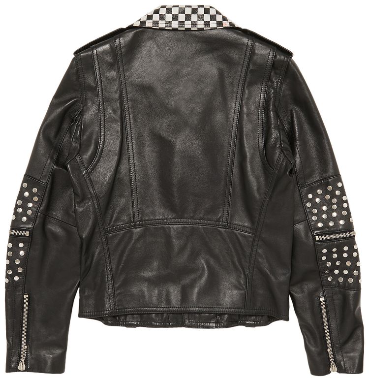 CELINE Hedi Slimane Damier Checkered Leather Moto Biker Jacket