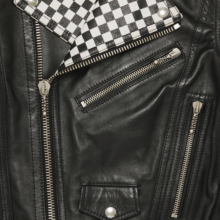CELINE Hedi Slimane Damier Checkered Leather Moto Biker Jacket