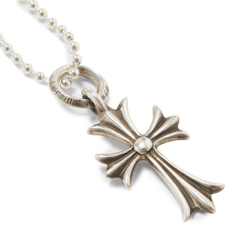 Pre Owned Chrome Hearts 925 Sterling Silver Cross Pendant And Ball Chain