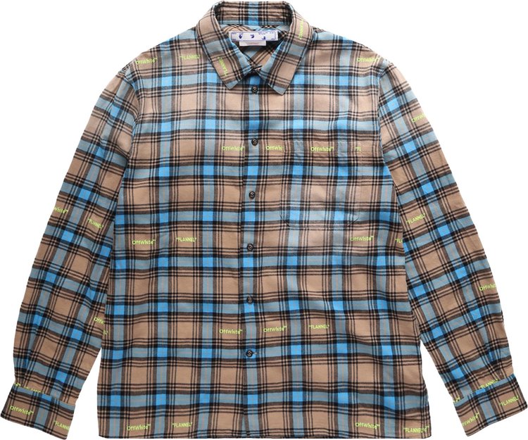 Off White Helvet Patt Check Flannel Skate Shirt Camel