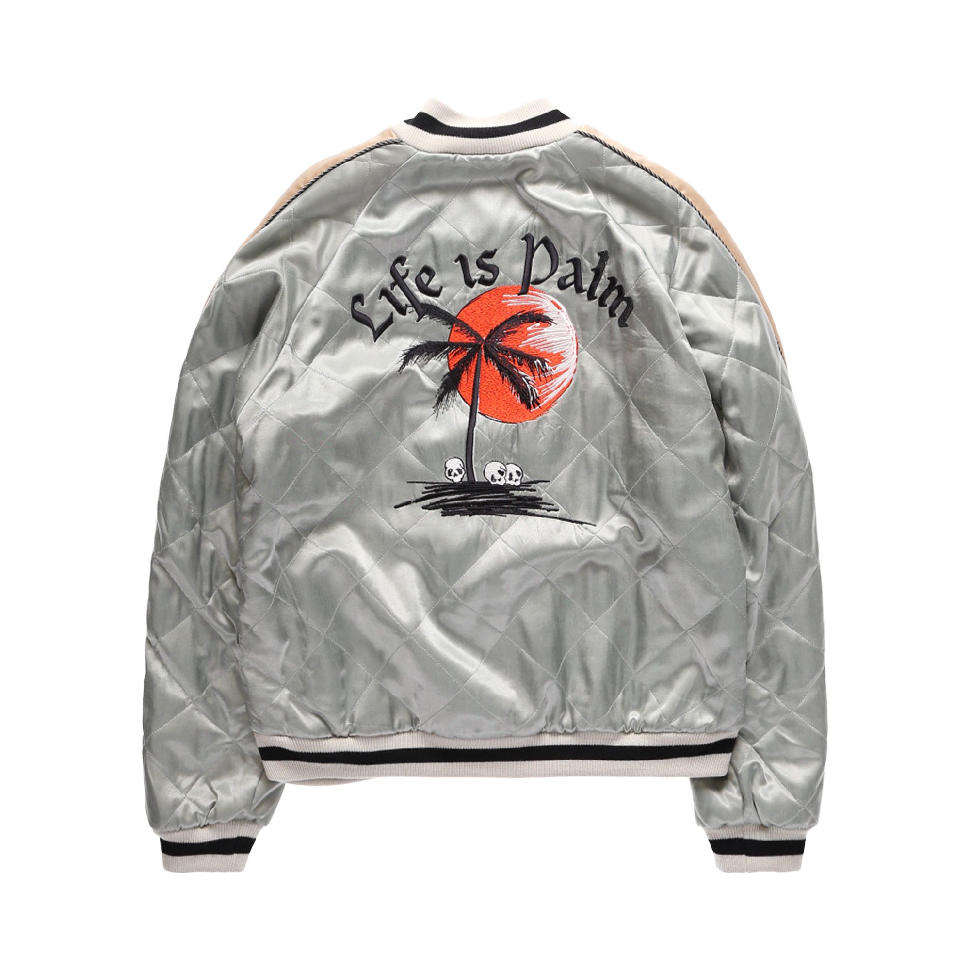 【美品】パームエンジェルス Life is Palm スーベニアジャケット M Buy Palm Angels Life Is Palm Souvenir Jacket 'Grey/Black