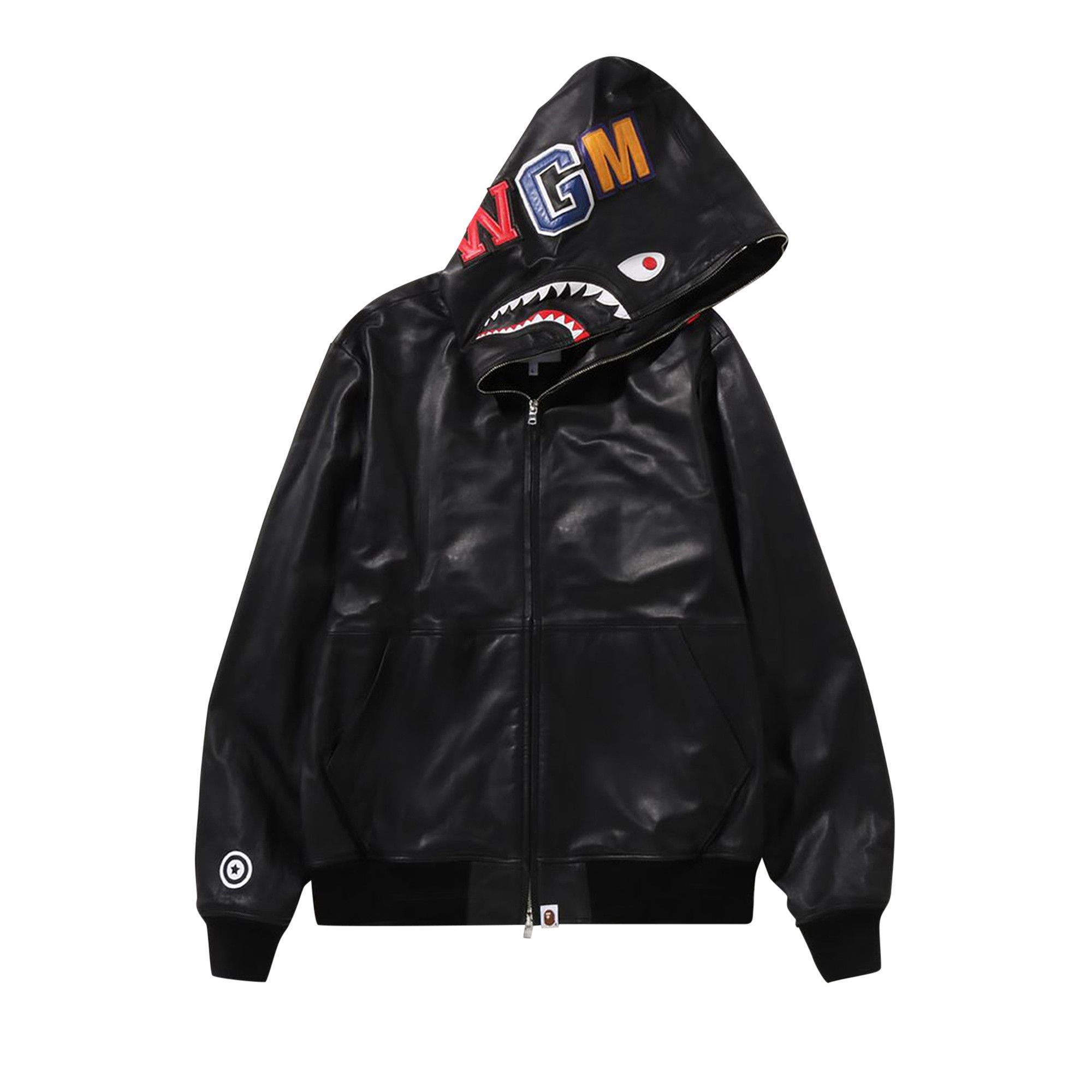 Size xl BAPE Leather Shark Full Zip Jacket Black