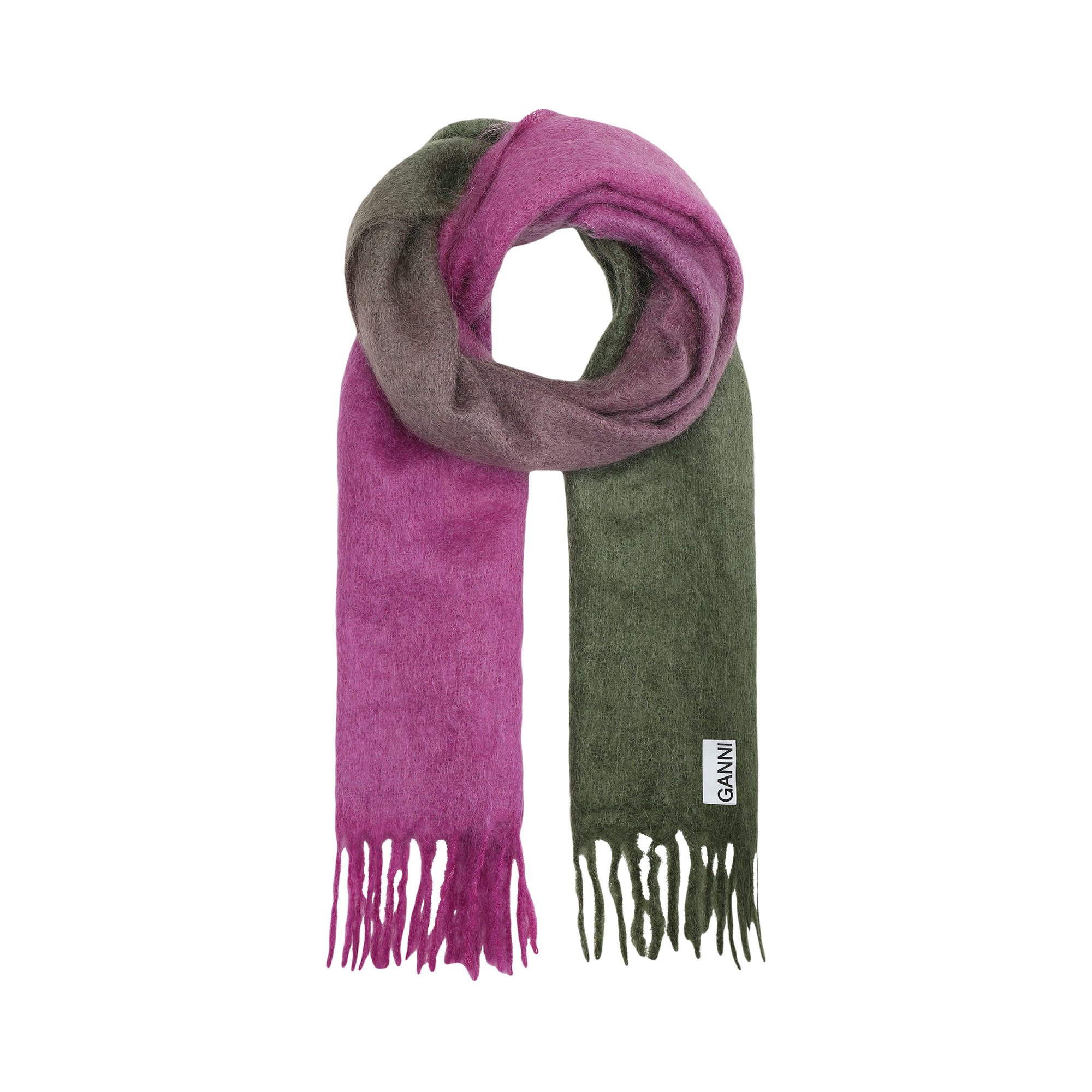 Buy GANNI Mohair Gradient Fringed Scarf 'Loden Green' - A4499 LODE 