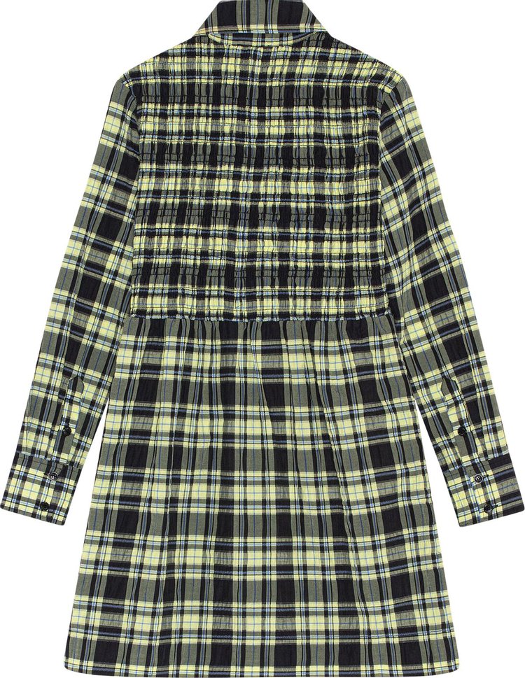 GANNI Checkered Seersucker Shirt Dress Check Elfin Yellow