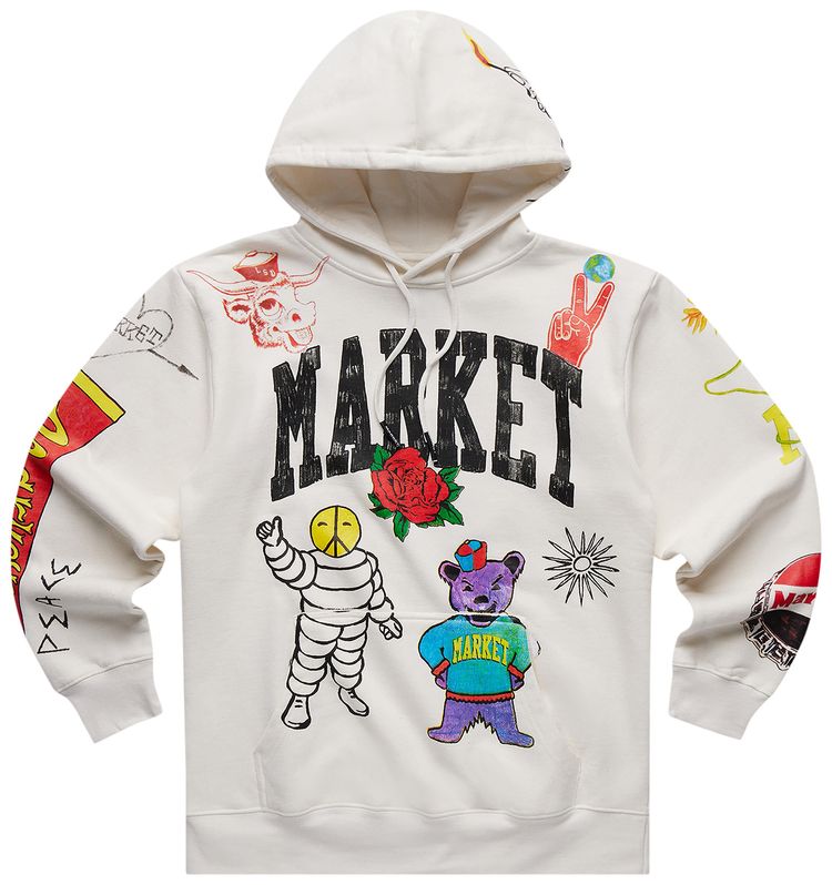 Market Varsity Hand Drawn Hoodie Cream
