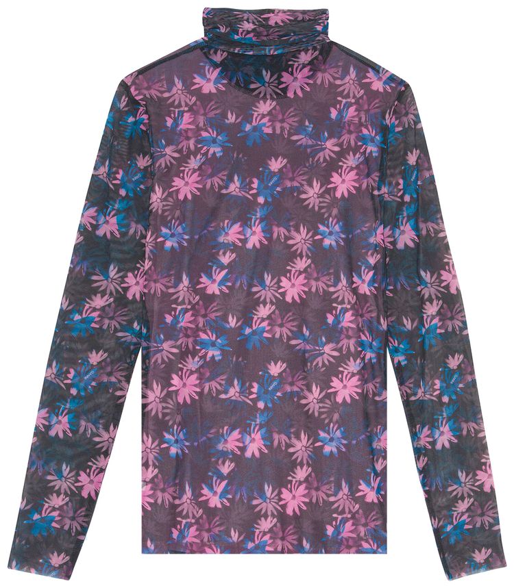 GANNI Sheer Mesh Turtleneck Daisy Spray Lilac Sachet