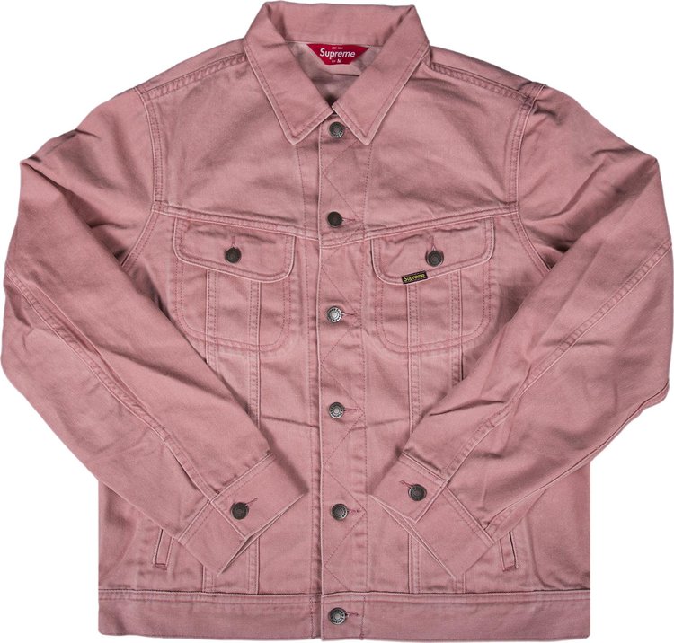 Supreme Denim Trucker Jacket ❤ liked on Polyvore featuring outerwear,  jackets, tops, red jacket, denim jacket, red denim ja…
